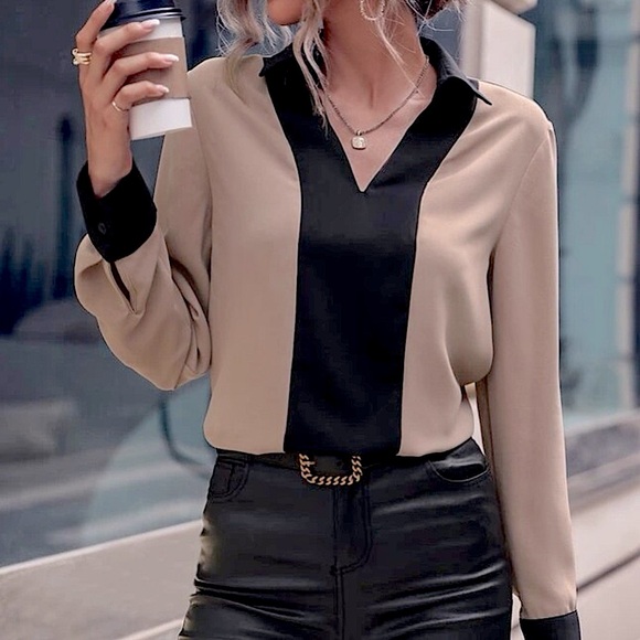 Two Tone Collared Blouse - Picture 1 of 15